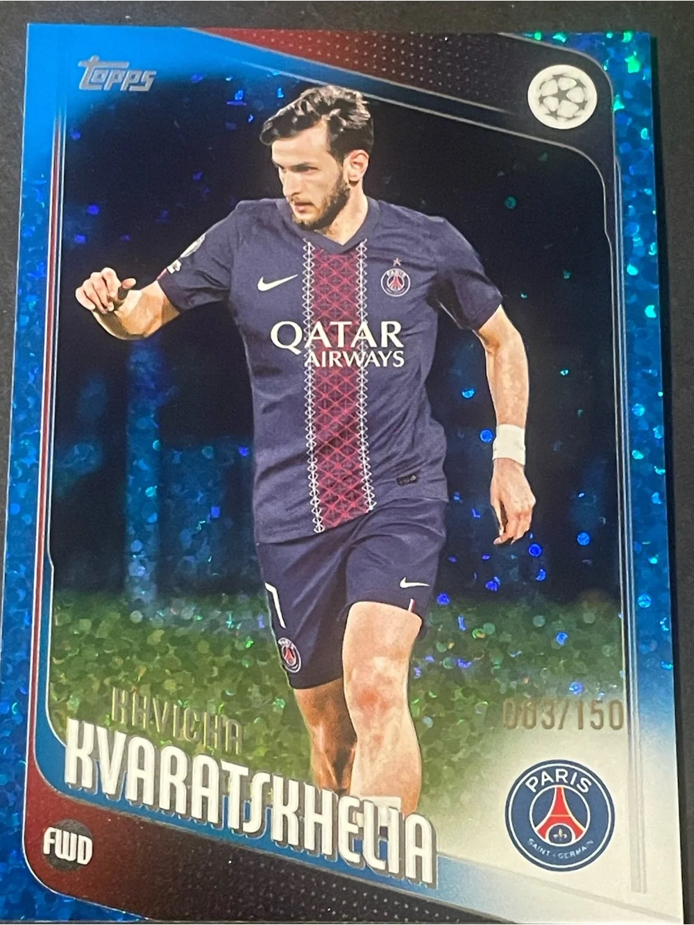 Khvicha Kvaratskhelia 2025-26 Topps UEFA Club Competitions Blue Foil  003/150